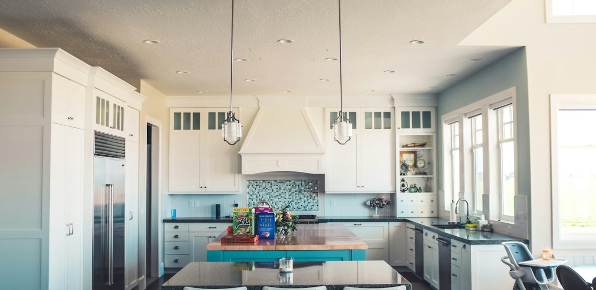 kitchen with island and table